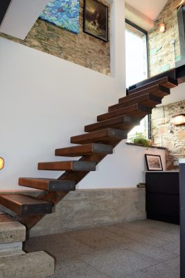 Steel staircase in barn conversion