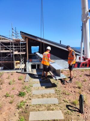 Site fitters on a structural steel job for a new home in Devon