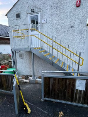 Steel staircase with safety handrail for a school in Plymouth