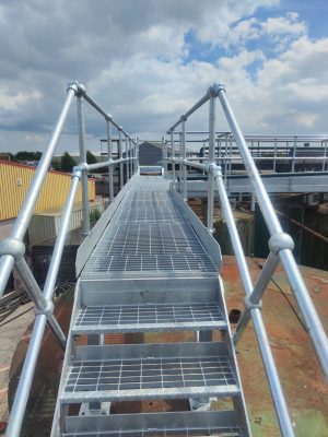 Galvanised steel access platform and staircase