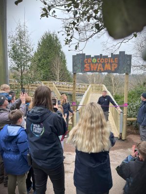 Crowd of people at opening ceremony of Croc Swamp Paignton Zoo