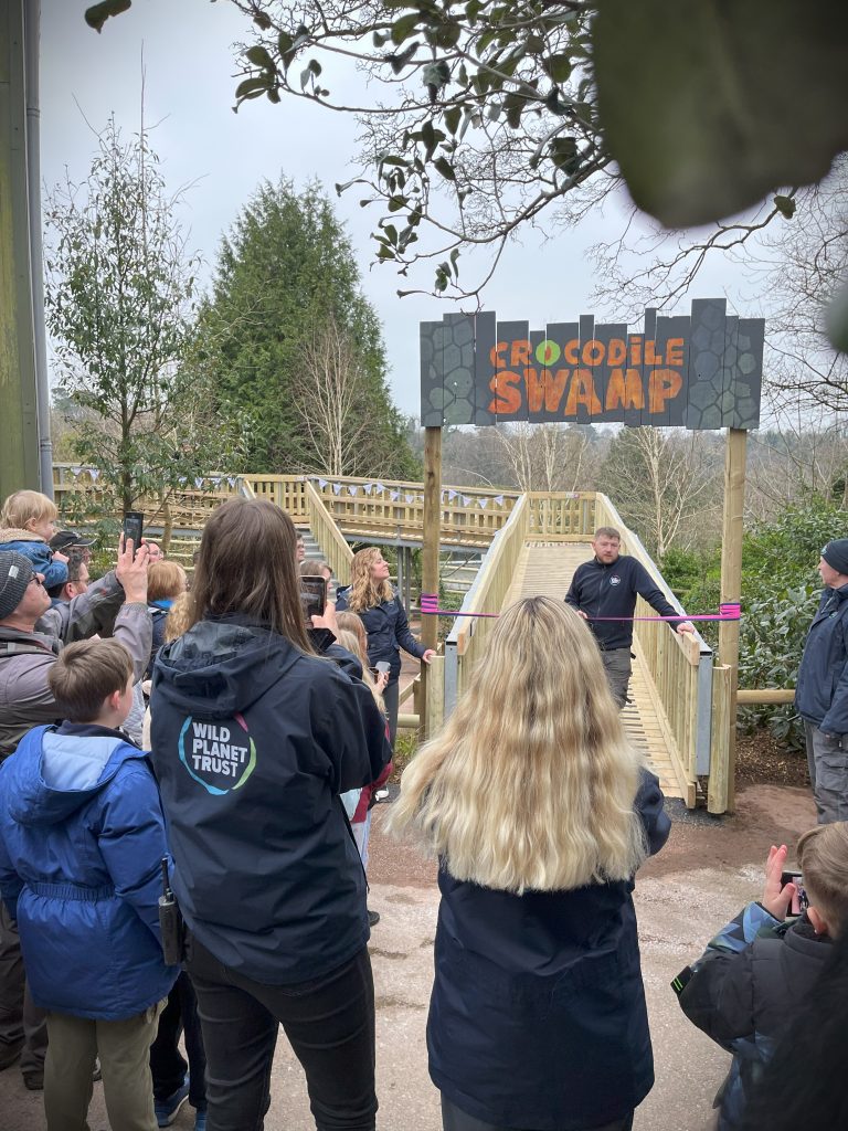 Crowd of people at opening ceremony of Croc Swamp Paignton Zoo